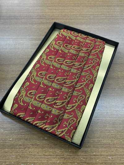 CM-951 Đai bụng bằng chất liệu lụa, họa tiết paisley đỏ