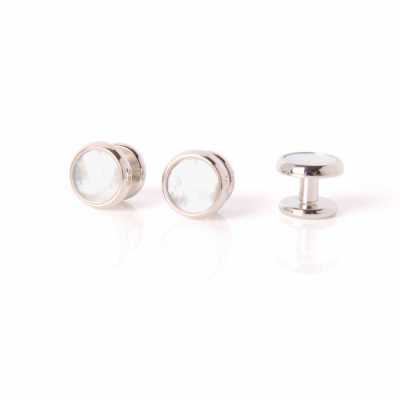 E-3-S Nút bấm chốt xà cừ trắng, bạc, hình tròn
