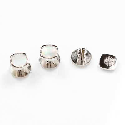 K-3 Nút bấm stud bằng bạc nguyên chất, xà cừ trắng, hình vuông bo tròn màu bạc