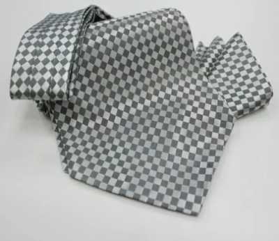 MS-5005 Bộ cà vạt ascot thắt tay & khăn cài ngực kẻ caro xám