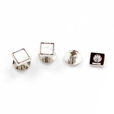 P-3 Nút stud bằng bạc nguyên chất, xà cừ trắng, loại vuông màu bạc