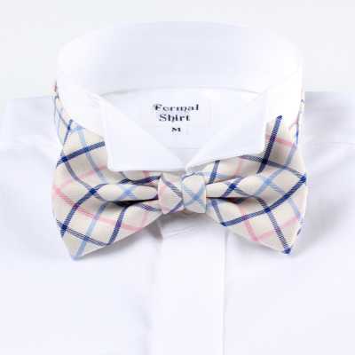 RBF-4072-09 Nơ bướm casual họa tiết Tattersall màu be/hồng