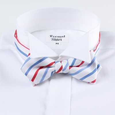 RBF-6258-77 Nơ bướm casual sọc kẻ mảnh Trắng/Đỏ