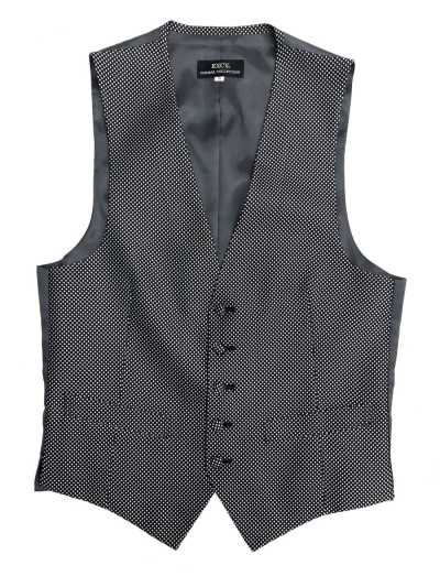 V-153N Áo gile trang trọng lụa jacquard kẻ ô xanh navy