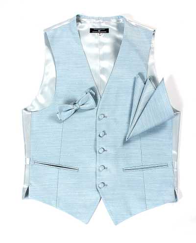 VANNERS-V-31 Áo gile dùng vải VANNERS, họa tiết chấm bi, jacquard kiểu denim, xanh chàm