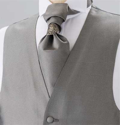YT-300 Cà vạt ascot lụa nội địa (Euro tie) họa tiết nhỏ, màu xám