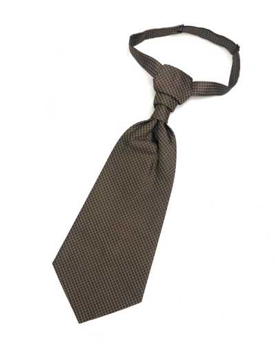 YT-944 Hàng Nhật Bản Cà vạt ascot (Euro tie) lụa jacquard kẻ caro nâu