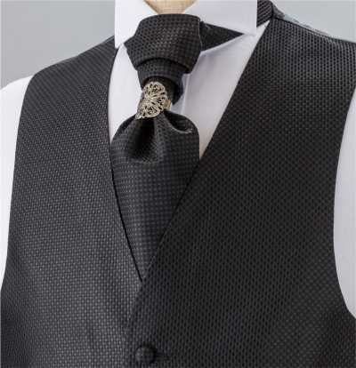 YT-986 Cà vạt ascot lụa sản xuất trong nước (Euro tie) họa tiết mắt lưới, đen