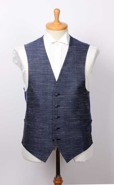 VANNERS-V-042 Áo gile dùng vải ba thành phần VANNERS, họa tiết Glen check, màu xanh navy