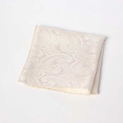 VCF-40 Khăn cài áo dùng vải VANNERS, họa tiết paisley, màu trắng champagne