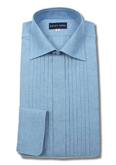 ST-512D Áo sơ mi cổ rộng xếp ly bằng vải chambray