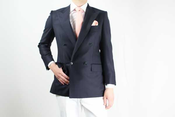 GXPWJ1 Áo Khoác đôi Vải Trơn Không Hoạ Tiết Màu Xanh Navy Sử Dụng Vải DORMEUIL