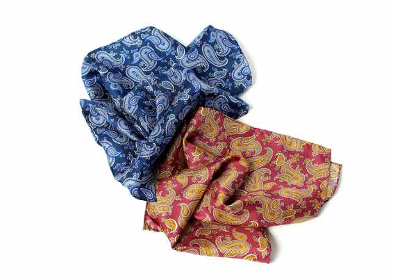PCF-1 Khăn túi áo lụa in kiểu Ý họa tiết paisley xanh navy/đỏ vang