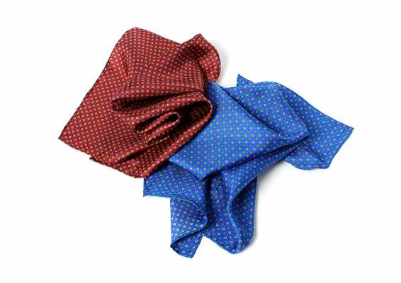 PCF-3 Khăn cài túi lụa in kiểu Ý họa tiết hoa nhỏ xanh lam/đỏ rượu vang