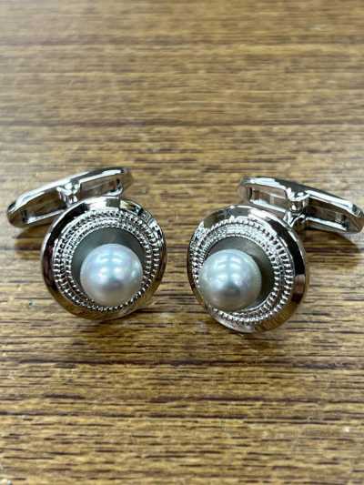 3002 Khuy măng sét ngọc trai đen, bạc