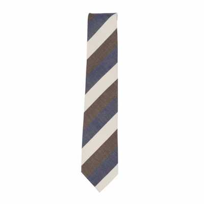 HVN-62 Cà vạt handmade lụa VANNERS, kẻ sọc regimental, xanh navy/nâu