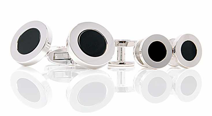 CU925-2G EXCY LEGEND Bộ khuy măng sét & nút cài áo bằng bạc nguyên chất Onyx