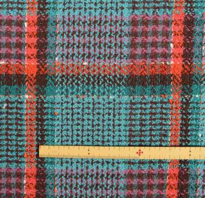 Y6513 LINTON Linton vải tweed sản xuất tại Anh màu xanh ngọc lam × đỏ họa tiết kẻ caro