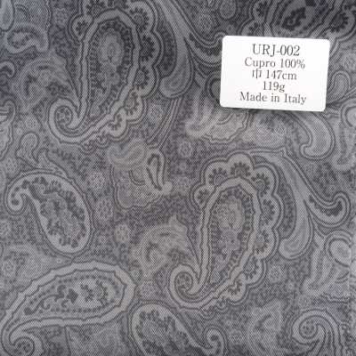 URJ-002 Lót in 100% cupro, họa tiết paisley, màu xám, sản xuất tại Ý