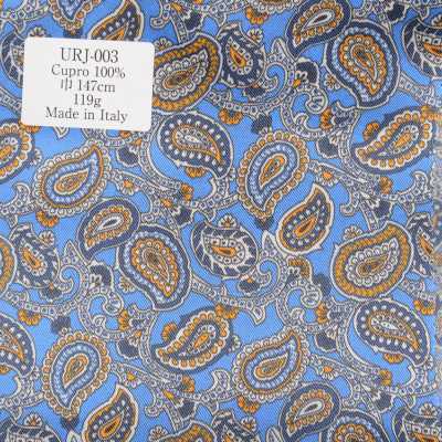 URJ-003 Lót in họa tiết paisley 100% cupro, sản xuất tại Ý, màu xanh