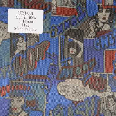 URJ-031 Lót in cupro 100% sản xuất tại Ý, họa tiết comic nền xanh