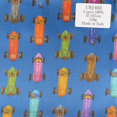 URJ-042 Vải lót in 100% cupra sản xuất tại Ý, họa tiết xe hơi cổ điển màu xanh