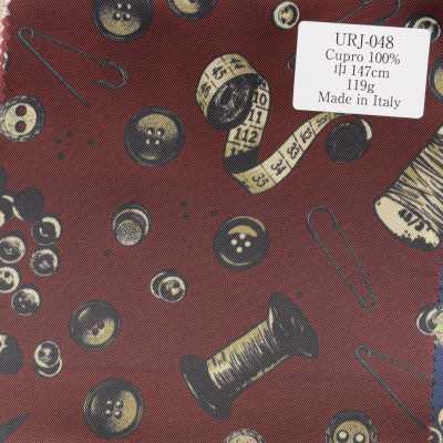 URJ-048 Lót in 100% cupro sản xuất tại Ý, họa tiết dụng cụ may đo và nút áo, đỏ rượu vang