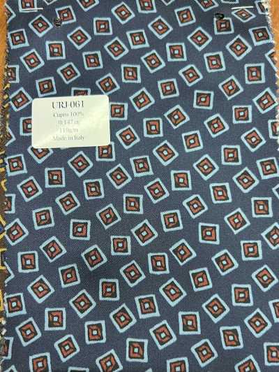 URJ-061 Lót in 100% cupro, họa tiết ô vuông, sản xuất tại Ý màu xanh
