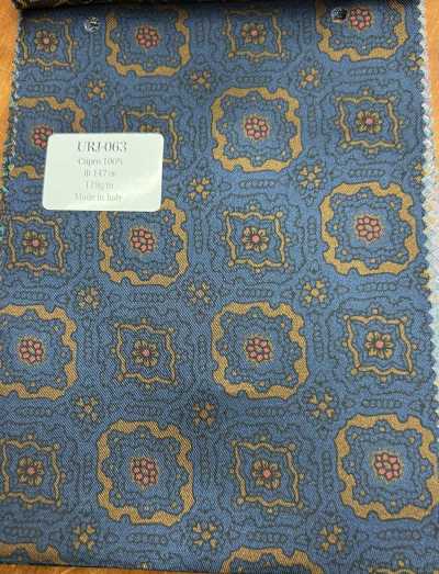URJ-063 Lót in cupro 100% sản xuất tại Ý, nền xanh navy, màu nhấn nâu