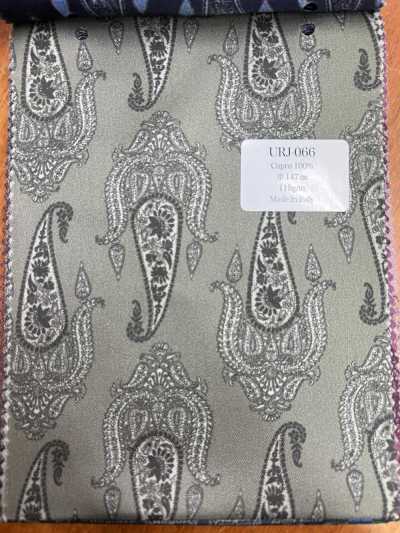 URJ-066 Sản xuất tại Ý vải lót in 100% cupro họa tiết paisley lớn màu kaki