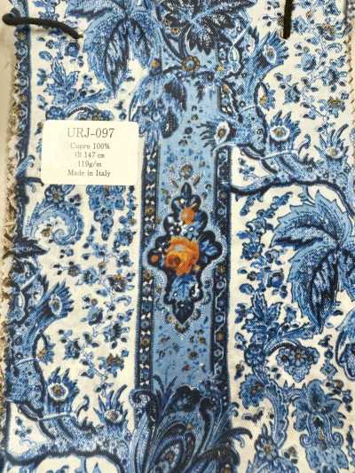 URJ-097 Lót in 100% cupro sản xuất tại Ý, họa tiết paisley xanh