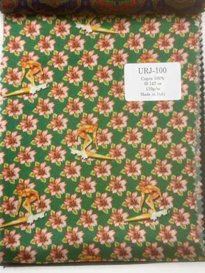 URJ-100 Lót in hoa 100% cupro, sản xuất tại Ý, màu xanh lá