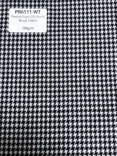 PR6511-WT Mẫu kinh điển nội địa Premium Super120's co giãn họa tiết houndstooth xám
