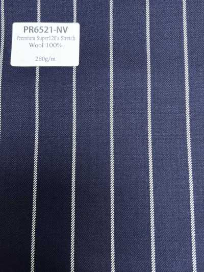 PR6521-NV Dòng cơ bản, sản xuất tại Nhật Premium Super120's co giãn kẻ sọc xanh navy