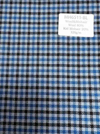 MH6511-BL Mẫu cơ bản  vải wool mohair dệt chéo nội địa (phong cách tonic) kẻ caro xanh dương