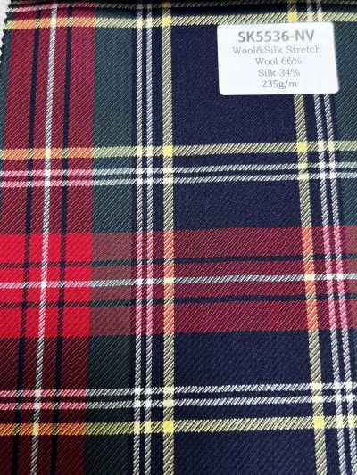 SK5536-NV Mẫu cơ bản, sản xuất tại Nhật Bản, vải silk wool co giãn kẻ ô xanh navy