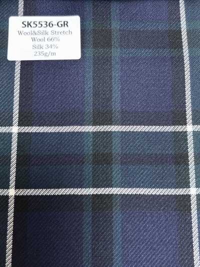 SK5536-GR Mẫu cơ bản hàng Nhật silk wool co giãn kẻ caro xanh lá