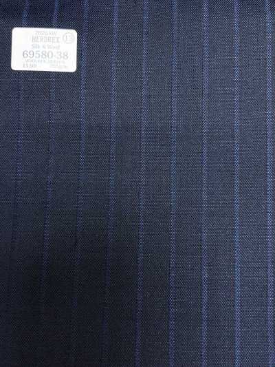 69580-38 26AW HERDREX 【Lụa & Len】 lụa và len xanh navy sọc chìm