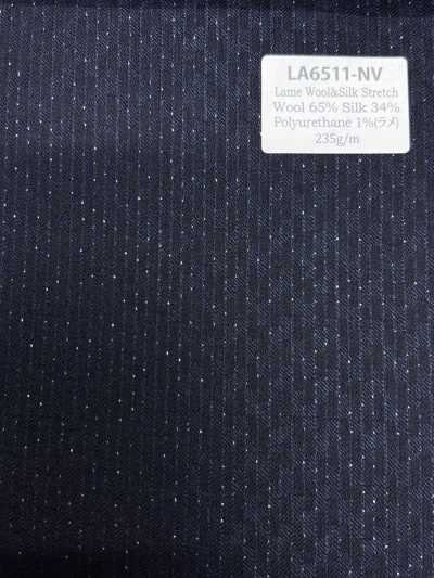 LA6511-NV Sản xuất tại Nhật, vải len lụa kim tuyến co giãn màu xanh navy kẻ sọc