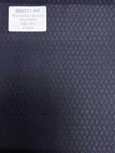 SK6511-NV Hàng nội địa Nhật Bản lụa len co giãn màu xanh navy họa tiết hình thoi