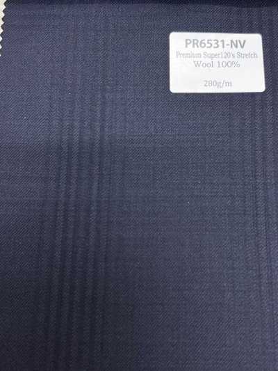 PR6531-NV Tiêu chuẩn  sản xuất tại Nhật Bản Premium Super120' sợi đơn co giãn kẻ sọc xanh navy