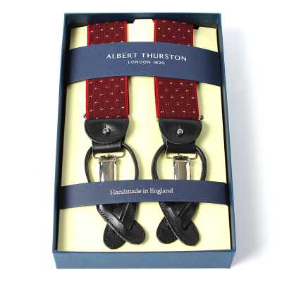 AT-2313-WI Dây đeo quần Albert Thurston họa tiết chấm bi nhỏ 35MM màu đỏ rượu vang