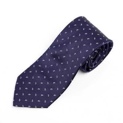 HVN-23 Cà vạt handmade họa tiết paisley chấm, màu xanh navy, sử dụng vải VANNERS