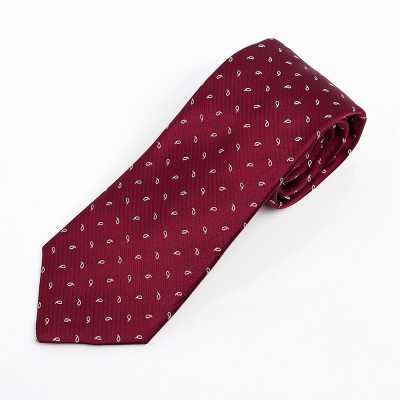 HVN-24 Cà vạt thủ công sử dụng vải VANNERS, họa tiết paisley chấm bi, màu rượu vang