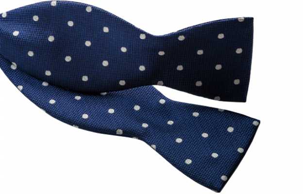 MT-602 Nơ bướm lụa sản xuất trong nước, thắt tay, họa tiết chấm bi, xanh dương