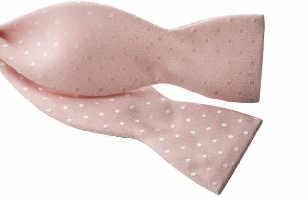 MT-974 Nơ bướm lụa nội địa thắt tay, họa tiết chấm bi, hồng