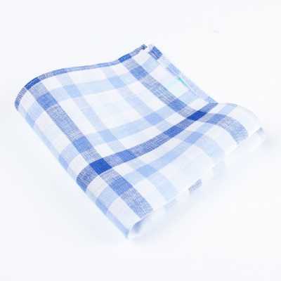 RCF-7047-10 Khăn tay họa tiết kẻ ô khối trắng/xanh dương, dùng vải Ringhart sản xuất tại Anh
