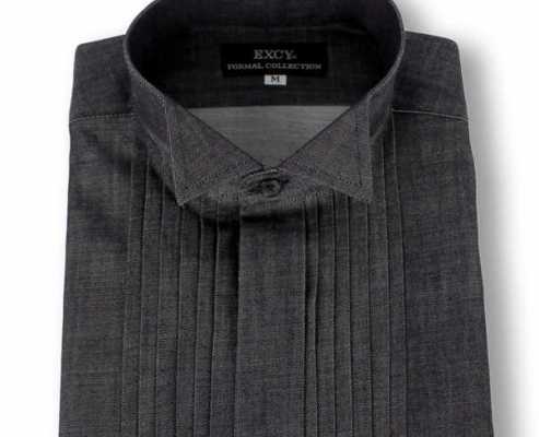 ST-509D Áo sơ mi xếp ly cổ cánh bướm bằng denim cotton Pima siêu ôm