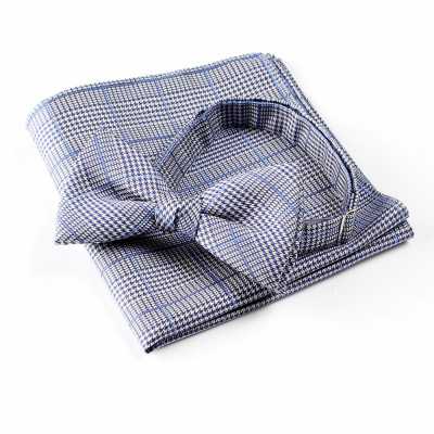 VBF-16 Nơ bướm dùng vải VANNERS, họa tiết kẻ caro Glen, màu xanh xám