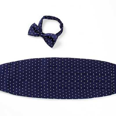 VCM-23 Cummerbund dùng vải VANNERS, họa tiết chấm paisley, xanh navy